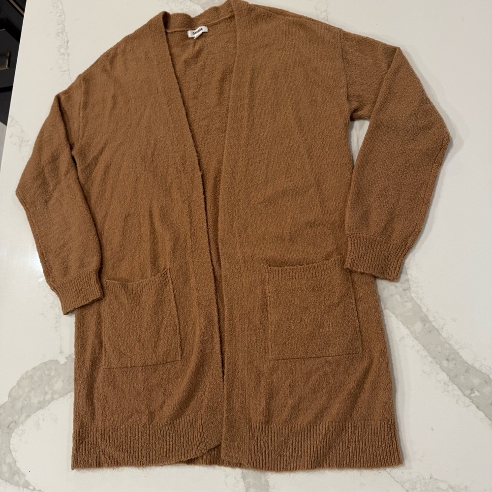 Garage Cozycore Open Front Long Duster Cardigan Sweater Womens Small CamelBrown - Picture 2 of 7